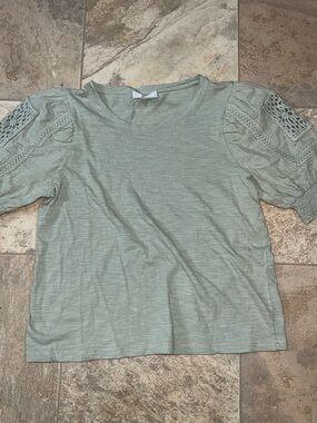 Design History Puff Sleeve Eyelet Top - Sage